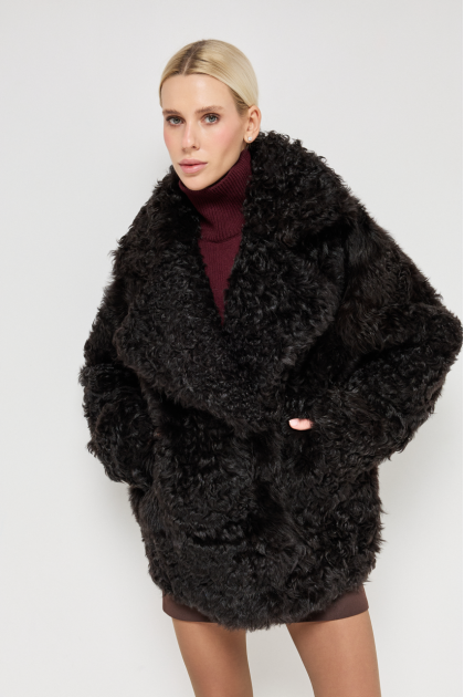 Dark chocolate sheepskin coat OVERSIZE